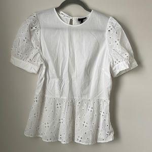 Who What Wear Womens Size Medium White Blouse with Statement Sleeve